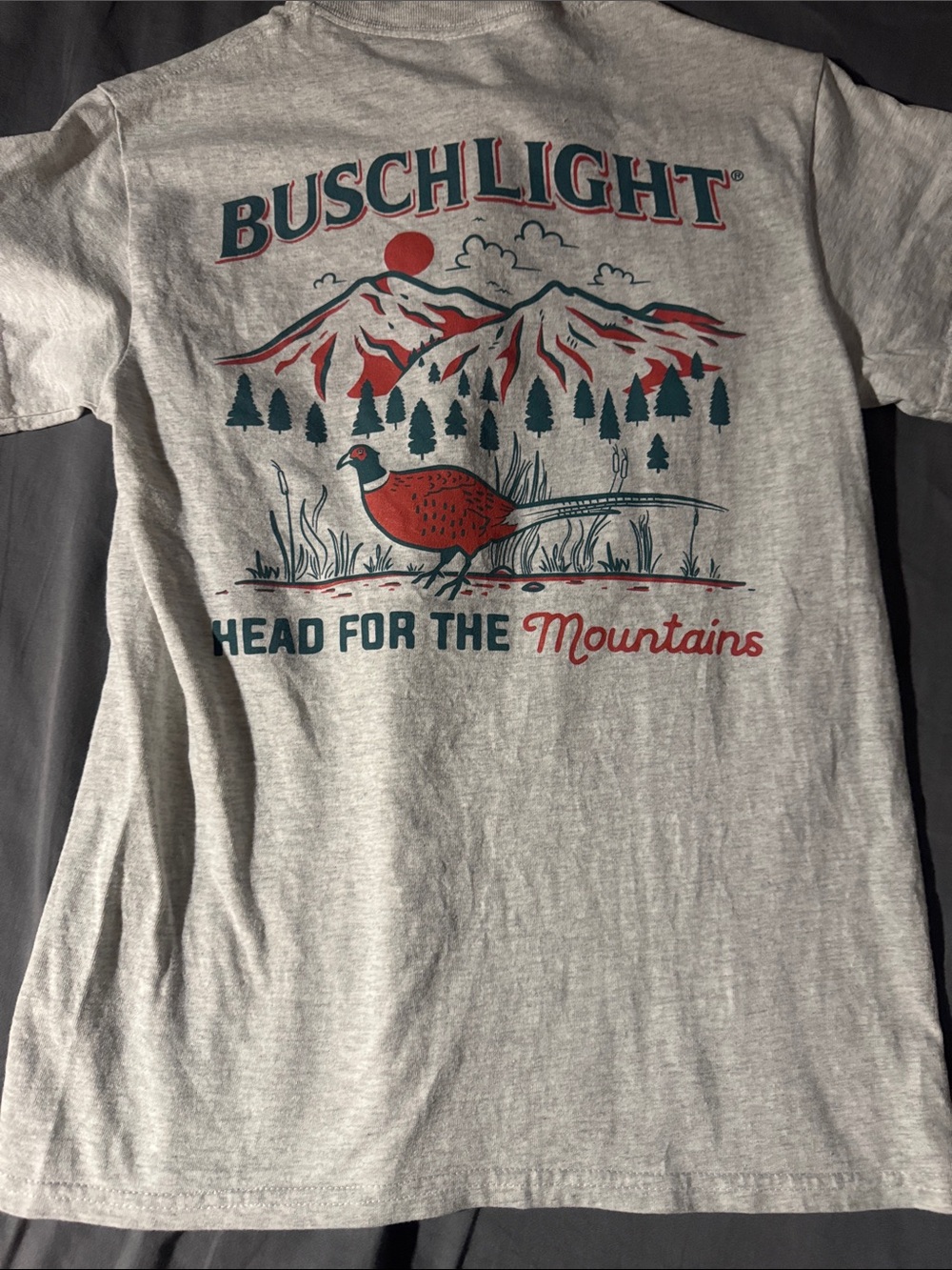 Busch Light Men's Short Sleeve Gray 'Head for the Mountains' Graphic Tee